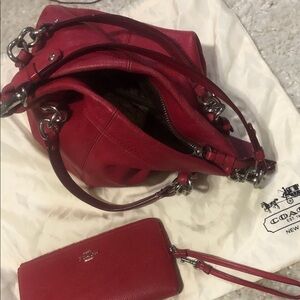 Coach Vibrant Red Leather Shoulder Bag and Wallet